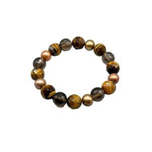 Beaded Tiger Eye Bracelet Stretch Elastic Faceted Semi Precious Stone Jewelry